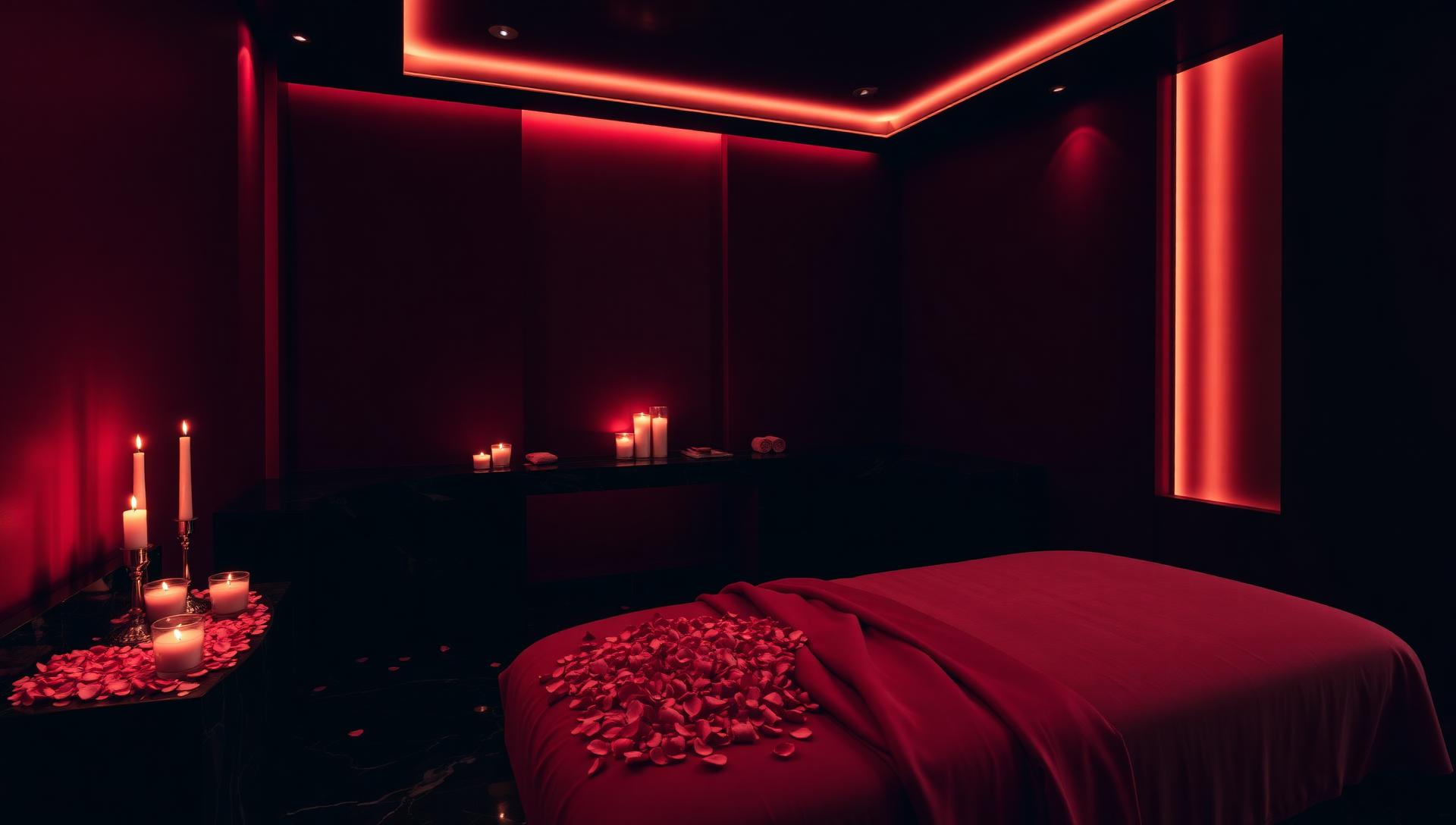 Desert Rose Massage Spa interior — luxury rose-lit wellness suite at Majestic Premier Hotel, Bur Dubai